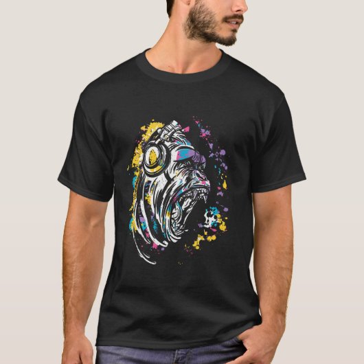 Monkey With Djヘッドフォンとサングラス Tシャツ (正面)