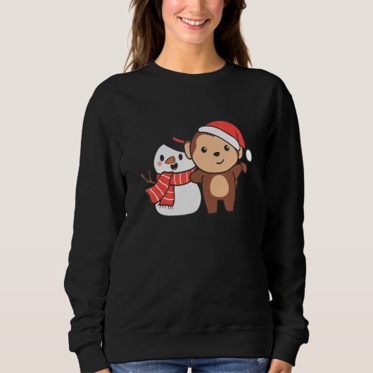 Monkey With Snowman In Winter For Christmas スウェットシャツ (正面)