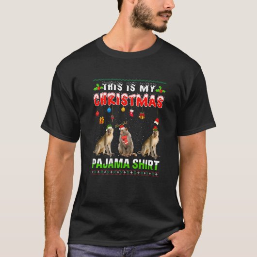 Monkey Xmas Animals Squad This Is My Christmas Paj Tシャツ (正面)