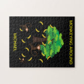 "Monkeying"のまわりにパズルと子の名前。 ジグソーパズル (横)