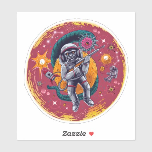 Monkeying のまわりに in宇宙Stickersレトロおもしろい シール (シート)