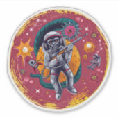 Monkeying のまわりに in宇宙Stickersレトロおもしろい シール (正面)