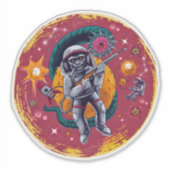 Monkeying のまわりに in宇宙Stickersレトロおもしろい シール (正面)