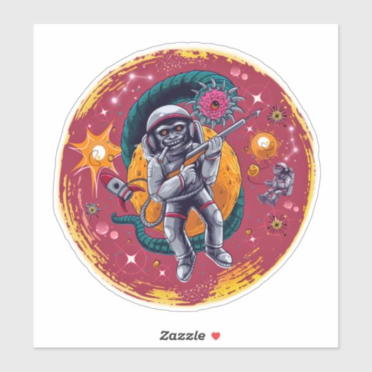Monkeying のまわりに in宇宙Stickersレトロおもしろい シール (シート)
