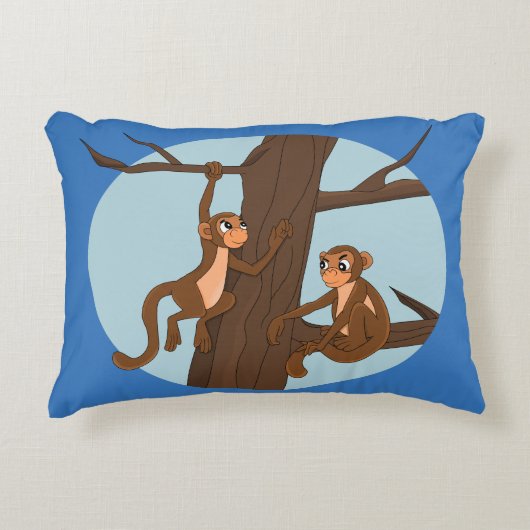 Monkeys climbing the tree cartoon accent pillow アクセントクッション (正面)