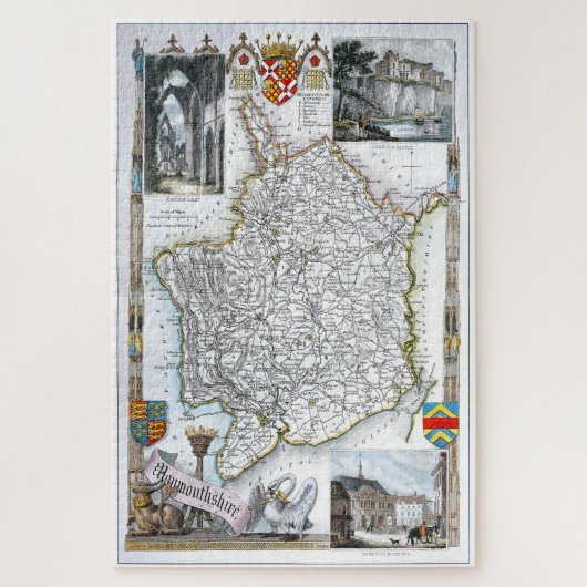 Monmoutshire，英国，マップのヴィンテージの再印刷 ジグソーパズル (縦)