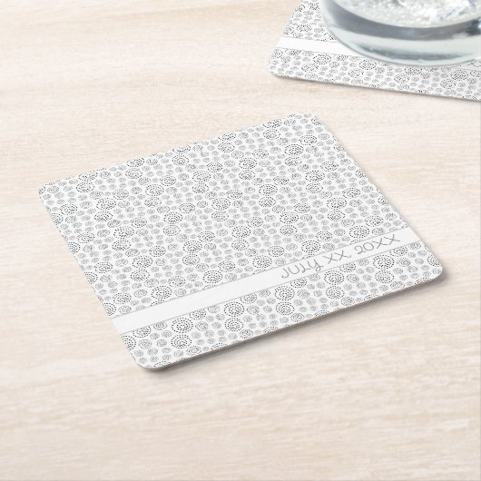 Monochromatic Black Geometric Swirls Pattern スクエアペーパーコースター (アングル)