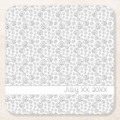 Monochromatic Black Geometric Swirls Pattern スクエアペーパーコースター (正面)