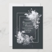 Monochromatic Black White Floral Geometric Wedding 招待状 (正面)