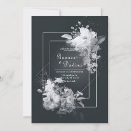 Monochromatic Black White Floral Geometric Wedding 招待状