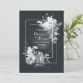 Monochromatic Black White Floral Geometric Wedding 招待状 (スタンド正面)