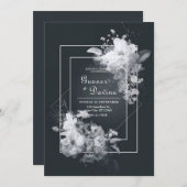 Monochromatic Black White Floral Geometric Wedding 招待状 (正面/裏面)