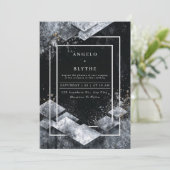 Monochromatic Black White Marble Diamond Geometric 招待状 (スタンド正面)