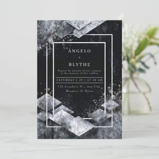 Monochromatic Black White Marble Diamond Geometric 招待状 (スタンド正面)