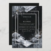 Monochromatic Black White Marble Diamond Geometric 招待状 (正面/裏面)