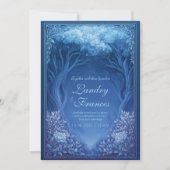 Monochromatic Blue Enchanted Forest Wedding 招待状 (正面)