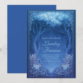 Monochromatic Blue Enchanted Forest Wedding 招待状 (正面/裏面)
