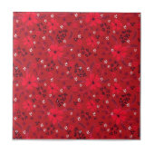Monochromatic bright red retro floral pattern. タイル (正面)