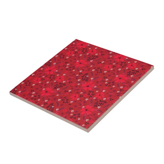 Monochromatic bright red retro floral pattern. タイル (側面)