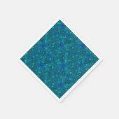 Monochromatic dark turquoise blue retro floral スタンダードカクテルナプキン (角)