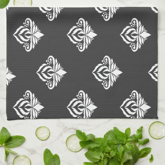 Monochromatic Floral Damask Tea Towel キッチンタオル (折り畳み)