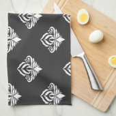 Monochromatic Floral Damask Tea Towel キッチンタオル (四つ折り)