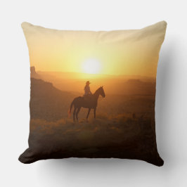 Monochromatic Golden Hour Cowboy Silhouette Desert クッション