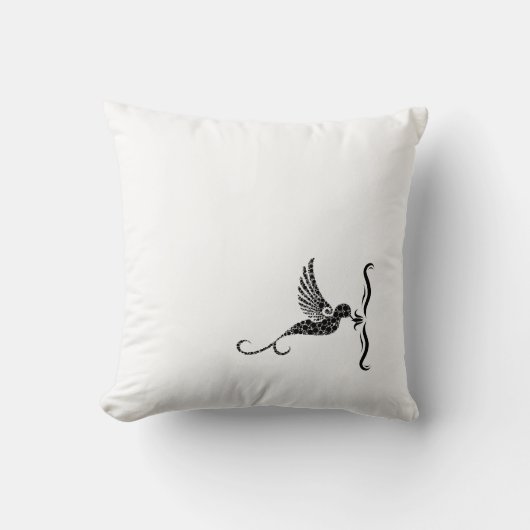 Monochromatic Hummingbird Square Pillow | Elegant  クッション (正面)