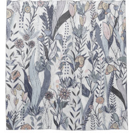 Monochromatic Midnight Bloomscape シャワーカーテン