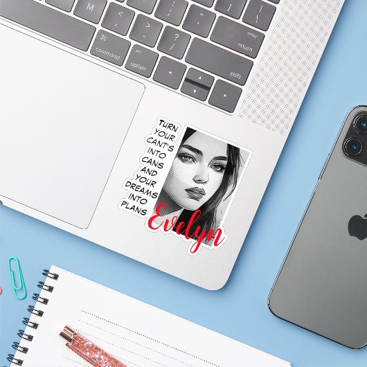 Monochromatic Portrait Pop Art Inspirational Name シール (ノートパソコンとiPhone)