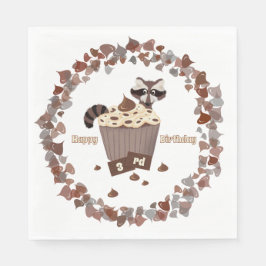 Monochromatic Sneaky Raccoon Cupcake Birthday  スタンダードランチョンナプキン