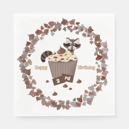 Monochromatic Sneaky Raccoon Cupcake Birthday  スタンダードランチョンナプキン (正面)