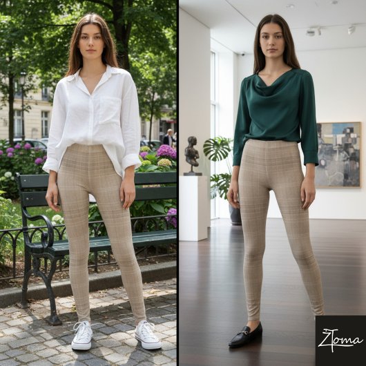 Monochromatic Taupe Plaid Horizontal Texture レギンス