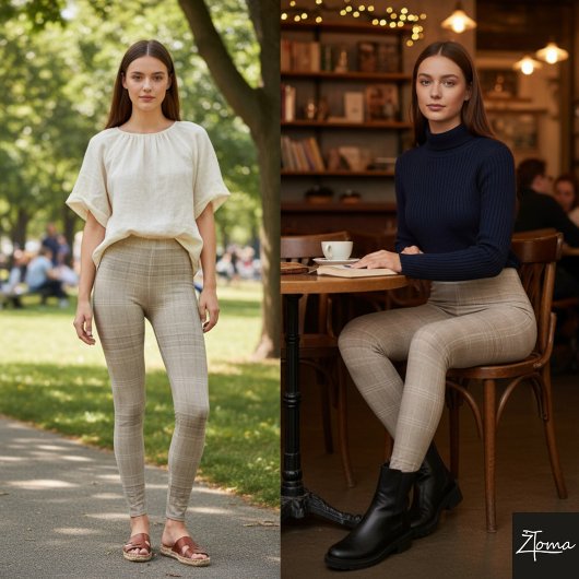 Monochromatic Taupe Plaid Horizontal Texture レギンス