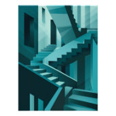 Monochromatic Turquoise Isometric Staircase Maze ポスター (正面)