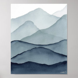 Monochromatic Watercolor Mountains ポスター