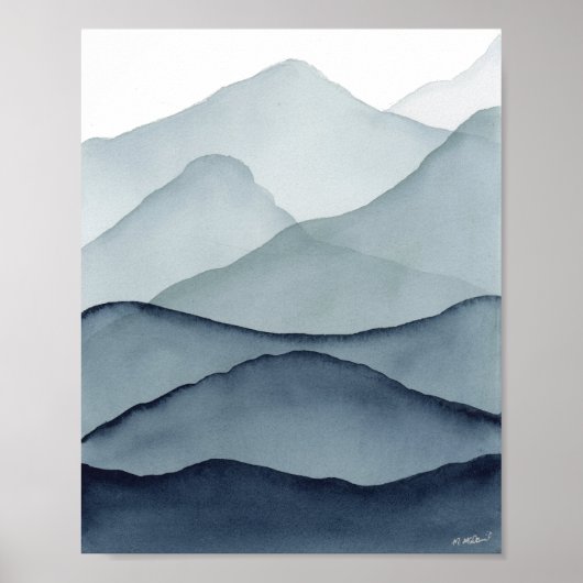 Monochromatic Watercolor Mountains ポスター (正面)