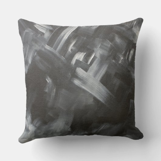 Monochrome Abstract Brushstrokes Black and White クッション (裏面)