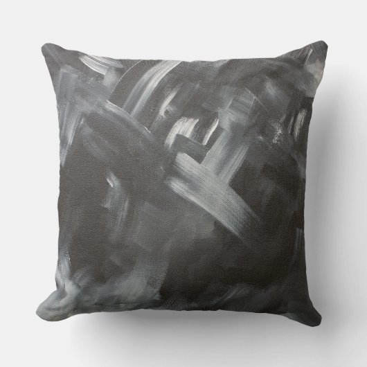 Monochrome Abstract Brushstrokes Black and White クッション (正面)