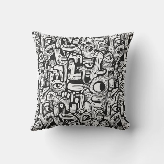 Monochrome Abstract Doodle Art クッション (裏面)