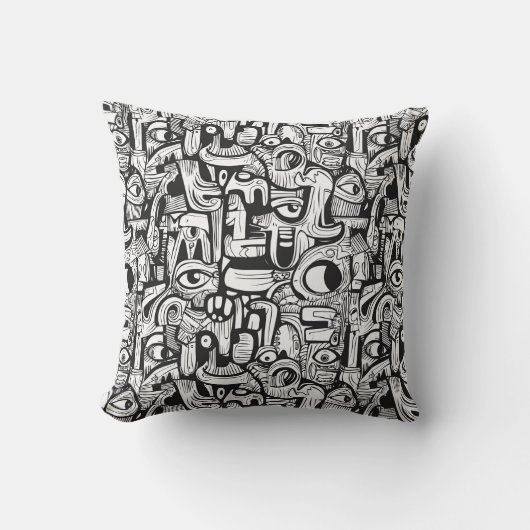 Monochrome Abstract Doodle Art クッション (正面)
