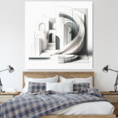 Monochrome Architectural Flow キャンバスプリント (インサイチュ (寝室))