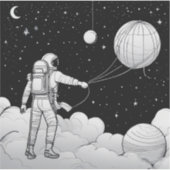 Monochrome Astronaut Holding Balloon Planet  シール (正面)