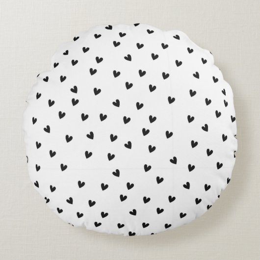 Monochrome Black and White Heart Pattern ラウンドクッション (正面)
