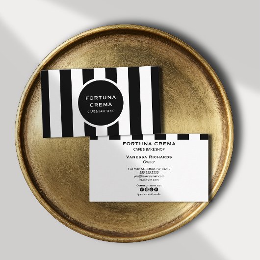 Monochrome Black & White Stripes Classic Marketing 名刺