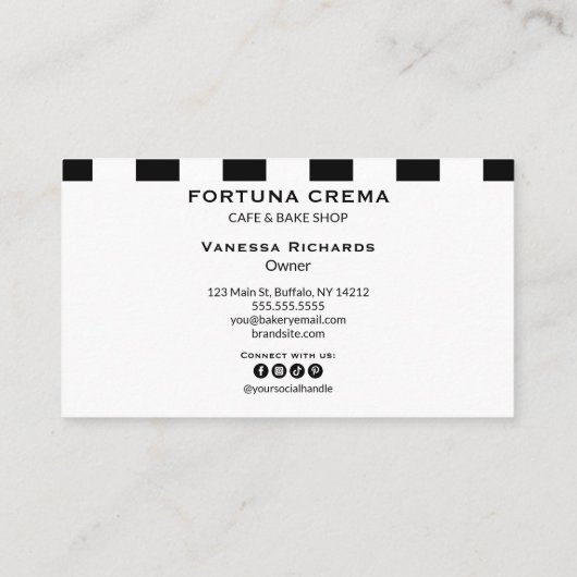 Monochrome Black & White Stripes Classic Marketing 名刺 (裏面)