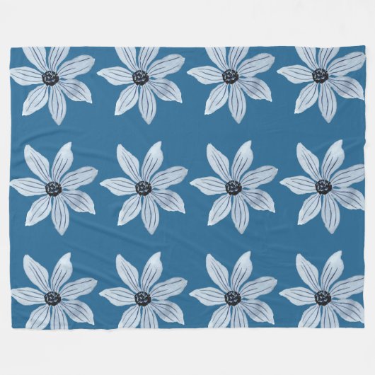 Monochrome Bloom Pattern フリースブランケット (正面(横))