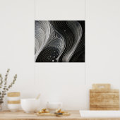 Monochrome Flowing Waves Line Texture ポスター (キッチン)