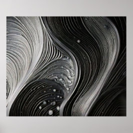 Monochrome Flowing Waves Line Texture ポスター