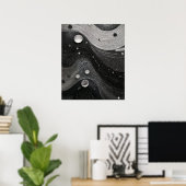 Monochrome Flowing Waves Line Texture with Dots ポスター (ホームオフィス)